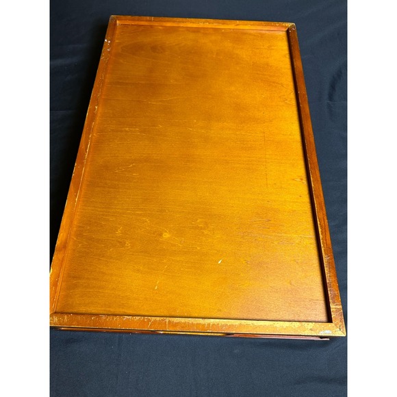 Vintage Wooden Rattan Large Serving Tea Fruit Dinner Tray 21" x 13.5” - Picture 8 of 8